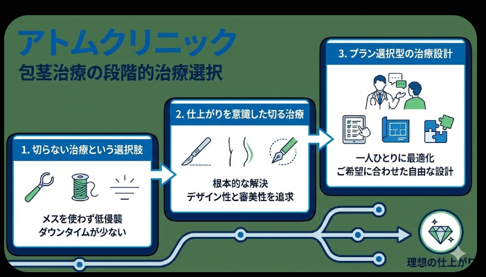 アトムクリニックは段階的に治療方法を選べる